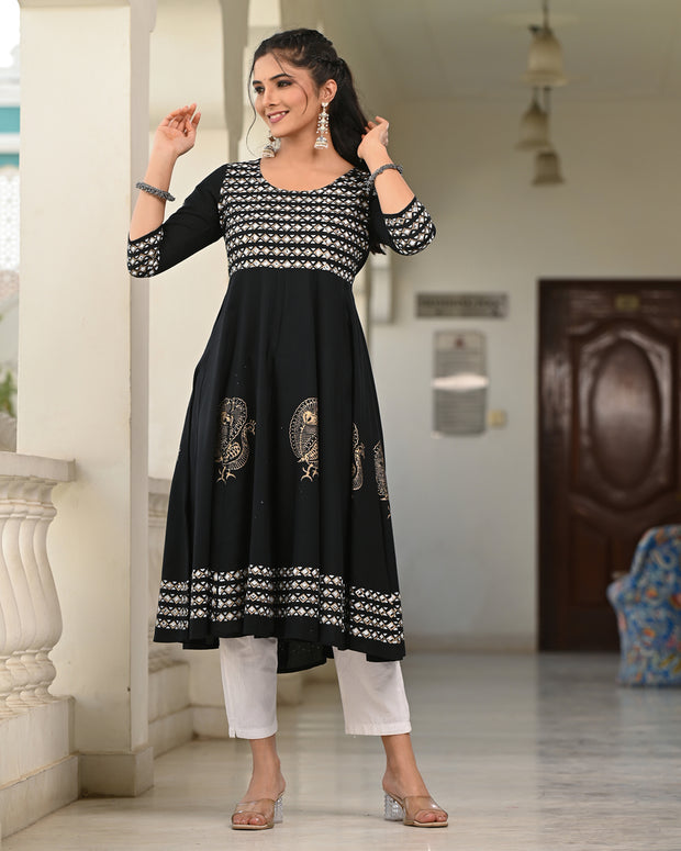 Block Printed Black Kurta 118-BLK