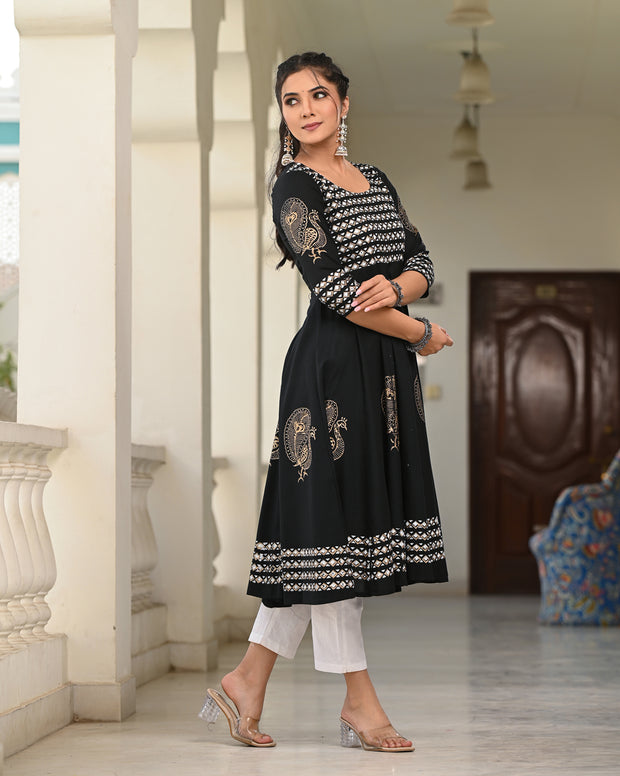 Block Printed Black Kurta 118-BLK