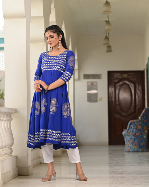 Block Printed Blue Kurta 118-BLU