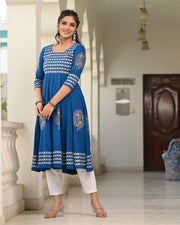 Block Printed Teal Blue Kurta 118-TBLU