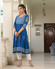 Block Printed Teal Blue Kurta 118-TBLU