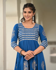 Block Printed Teal Blue Kurta 118-TBLU