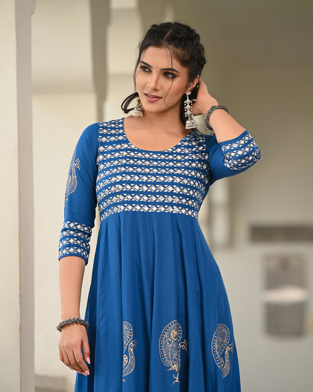 Block Printed Teal Blue Kurta 118-TBLU