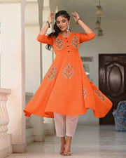 Block Printed Orange Kurta 119-ORG