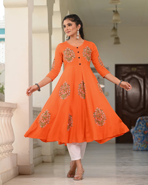 Block Printed Orange Kurta 119-ORG