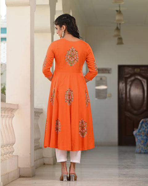 Block Printed Orange Kurta 119-ORG