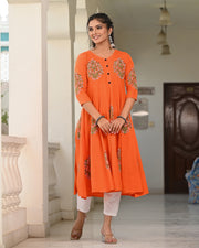 Block Printed Orange Kurta 119-ORG