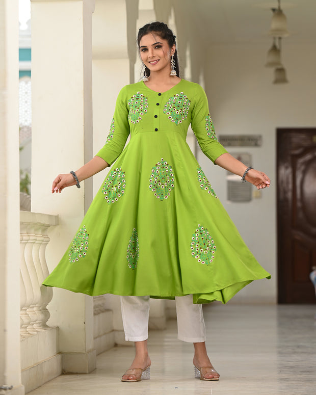 Block Printed Parrot Green Kurta 119-PGN