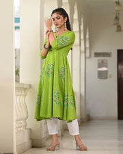 Block Printed Parrot Green Kurta 119-PGN