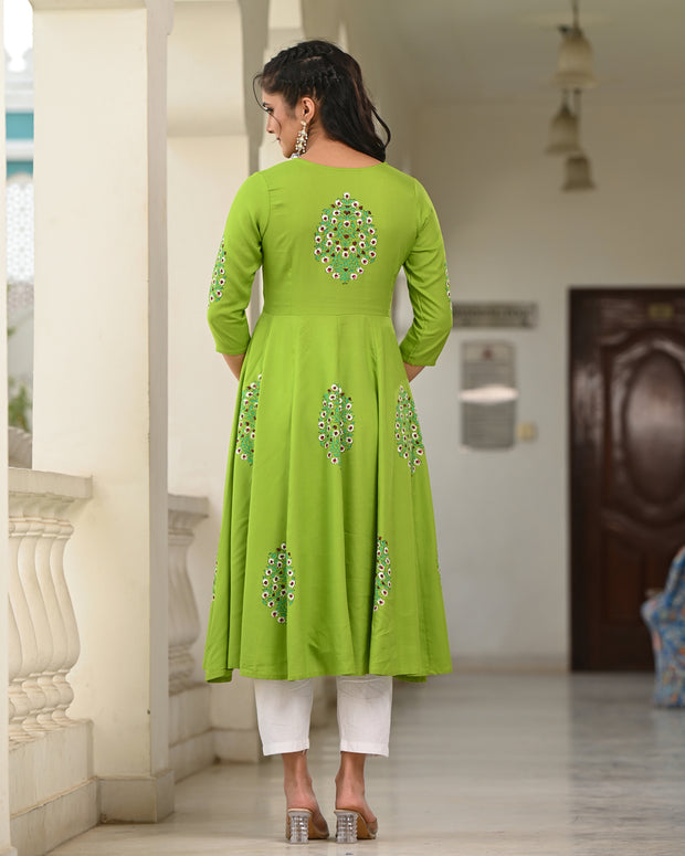 Block Printed Parrot Green Kurta 119-PGN