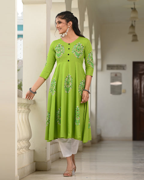 Block Printed Parrot Green Kurta 119-PGN