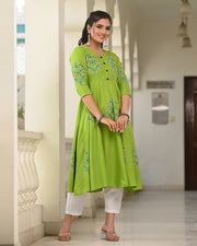 Block Printed Parrot Green Kurta 119-PGN