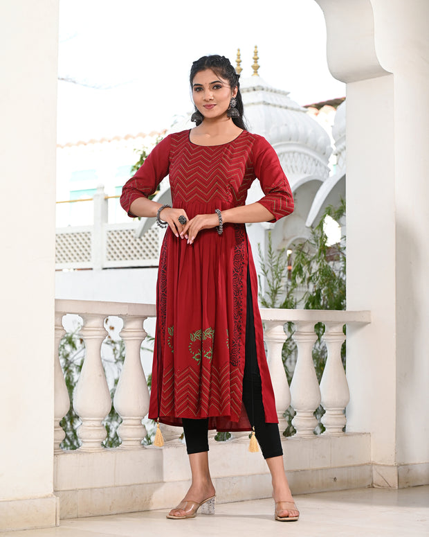 Block Printed Maroon Kurta 120-MRN