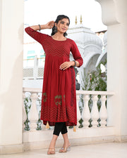 Block Printed Maroon Kurta 120-MRN