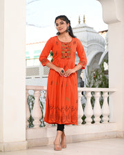 Block Printed Orange Kurta 121-ORG