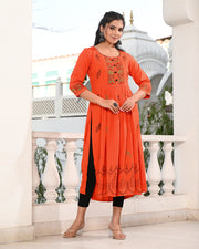 Block Printed Orange Kurta 121-ORG