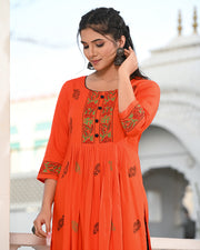 Block Printed Orange Kurta 121-ORG