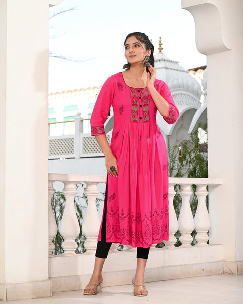 Block Printed Pink Kurta 121-PNK