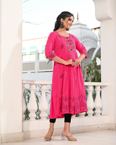 Block Printed Pink Kurta 121-PNK