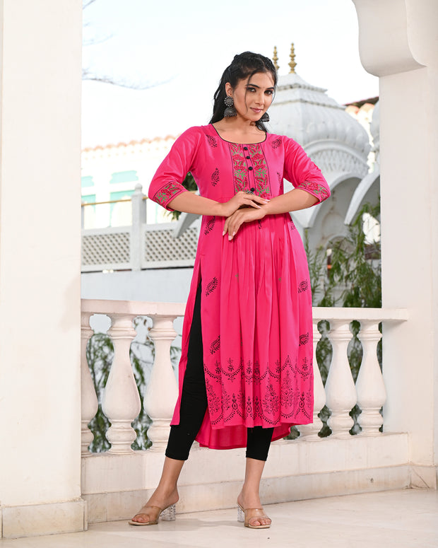 Block Printed Pink Kurta 121-PNK