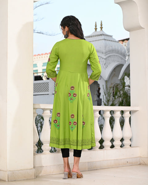 Block Printed Parrot Green Kurta 122-PGN