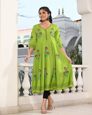 Block Printed Parrot Green Kurta 122-PGN