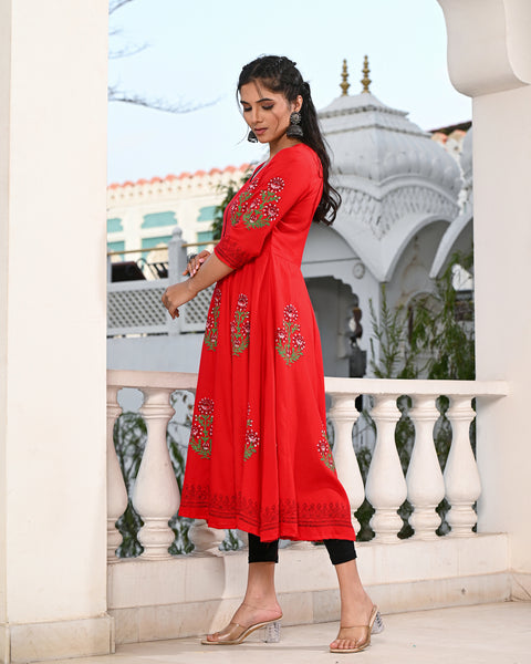 Block Printed Red Kurta 122-RED