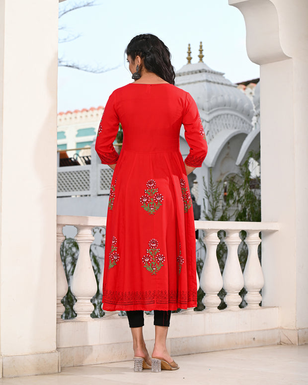 Block Printed Red Kurta 122-RED