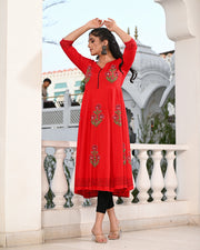 Block Printed Red Kurta 122-RED