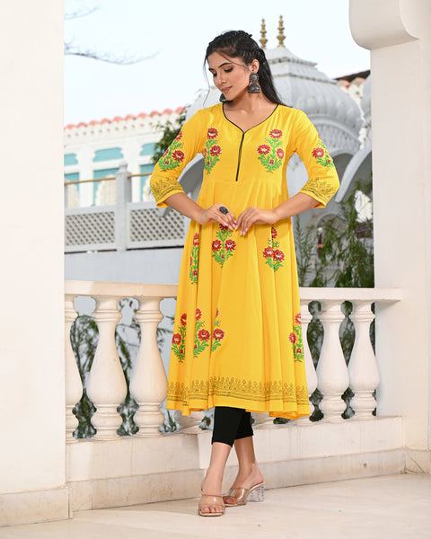 Block Printed Yellow Kurta 122-YLW