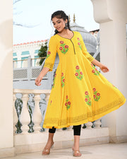 Block Printed Yellow Kurta 122-YLW