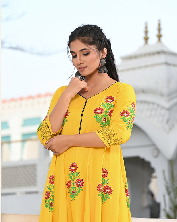 Block Printed Yellow Kurta 122-YLW