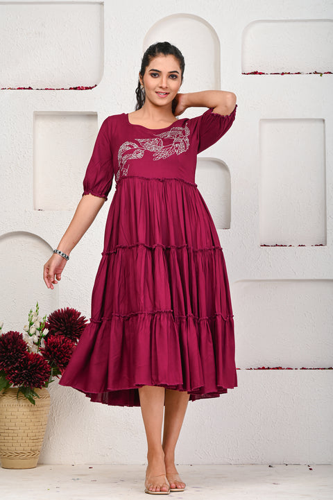 Wine Embroidered Dress 101-WNE