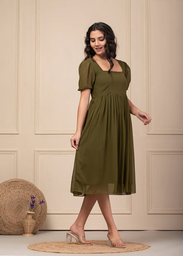 Olive Flared Dress 103-OLV