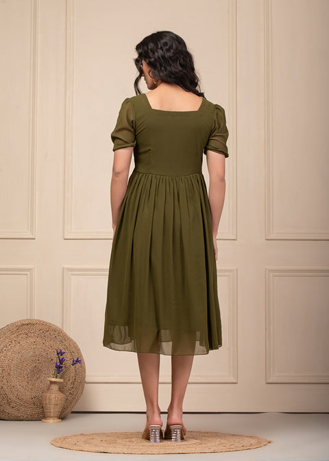 Olive Flared Dress 103-OLV