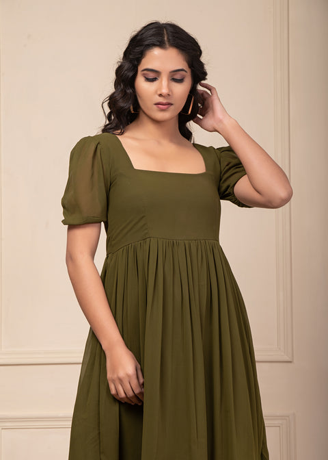 Olive Flared Dress 103-OLV