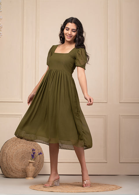 Olive Flared Dress 103-OLV