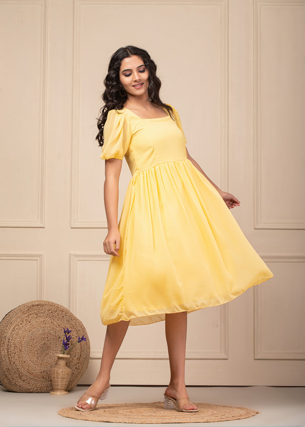 Yellow Flared Dress 103-YLW