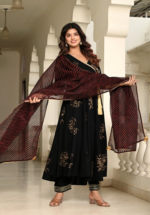 Black Block Printed Angrakha Suit Set 201-BLK