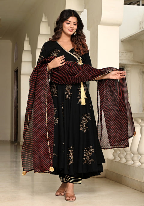 Black Block Printed Angrakha Suit Set 201-BLK