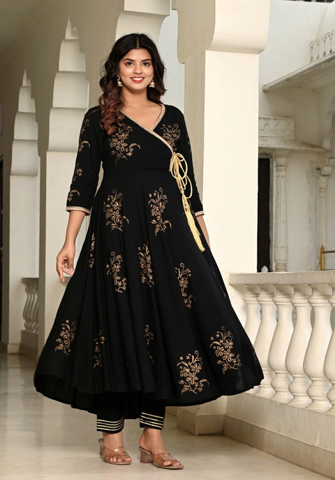 Black Block Printed Angrakha Suit Set 201-BLK