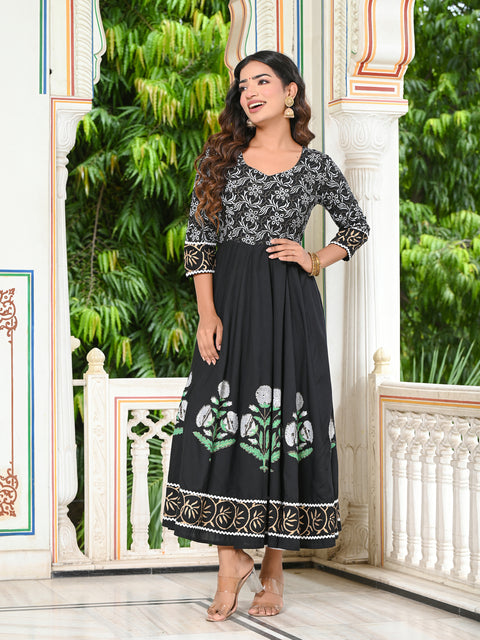 Black Block Print Kurta 228-BLK