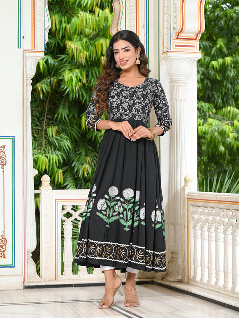 Black Block Print Kurta 228-BLK