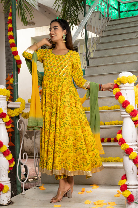 Amber Block Printed Yellow Suit Set 230-YLW