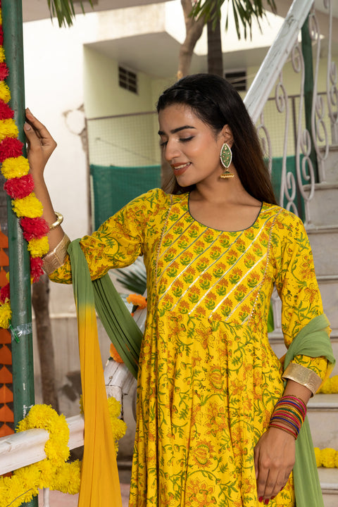 Amber Block Printed Yellow Suit Set 230-YLW