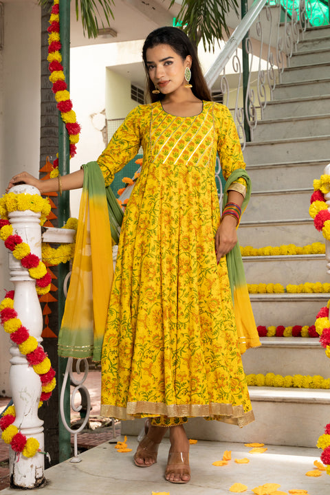 Amber Block Printed Yellow Suit Set 230-YLW