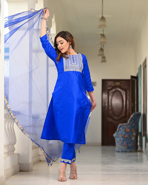 Embroidered Suit Set 256-BLU