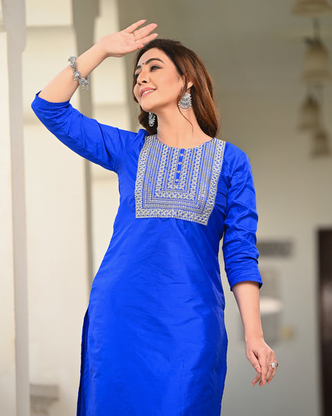 Embroidered Suit Set 256-BLU