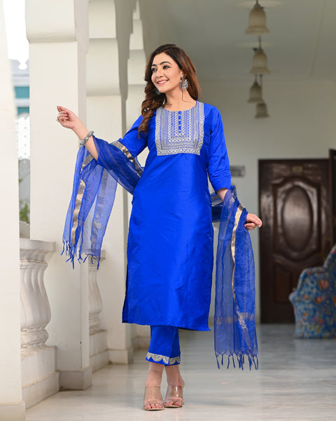 Embroidered Suit Set 256-BLU