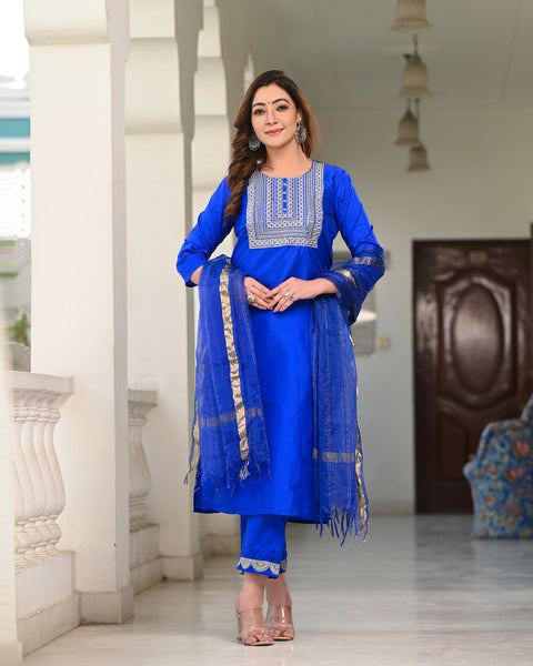 Embroidered Suit Set 256-BLU